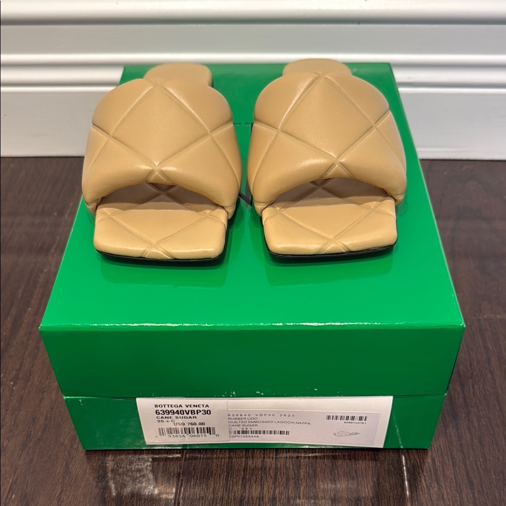 Bottega Veneta Tan Quilted Sandals